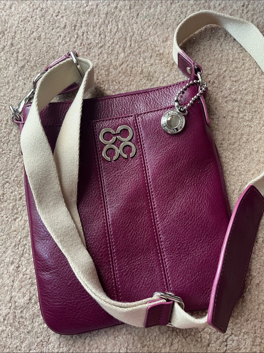 Coach Plum Leather Crossbody with Canvas Strap